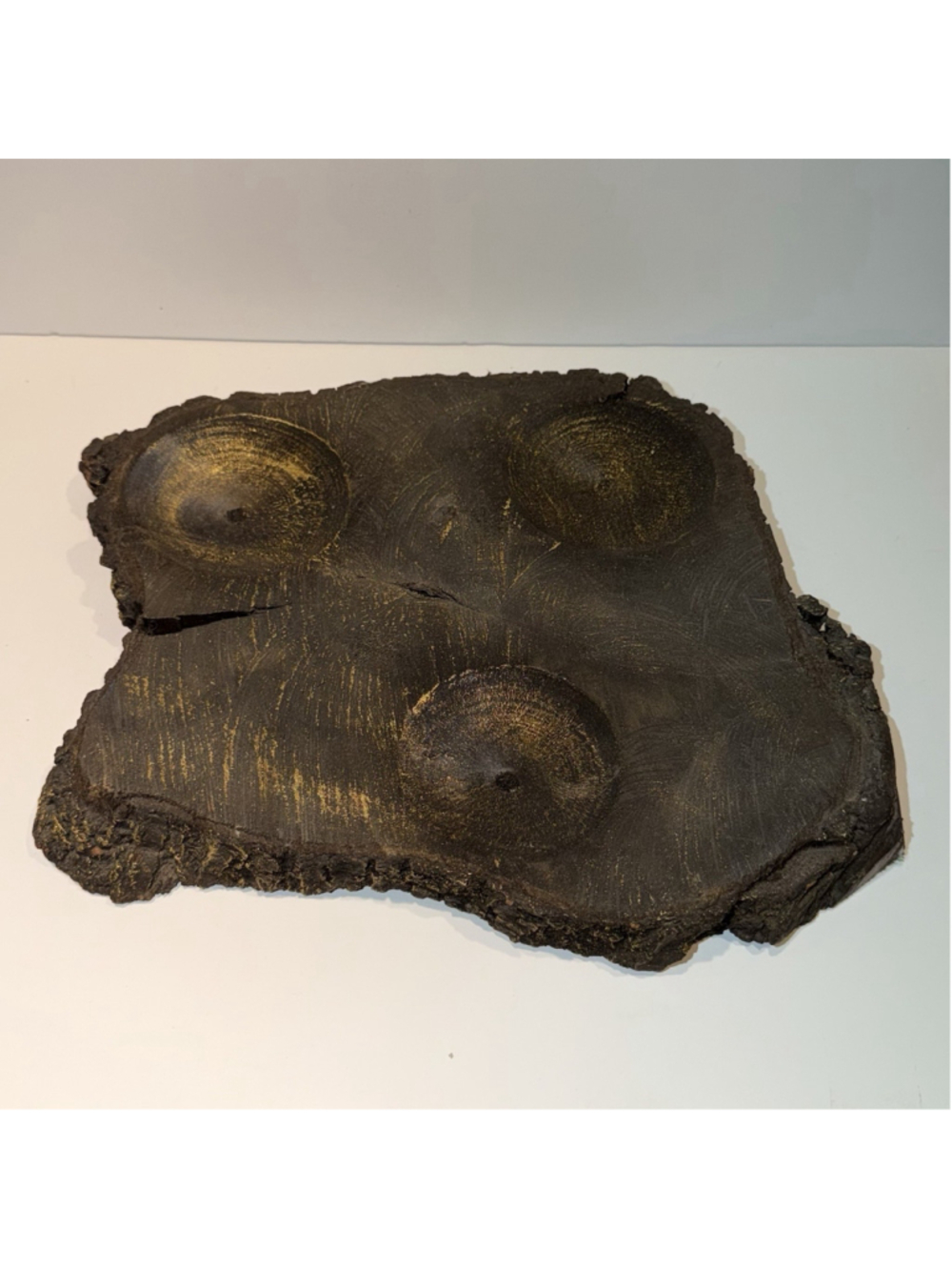 Rustic Live Edge Wood Centerpiece Tray 3 Recessed‎ Candle Cups Cabin Lodge Deco